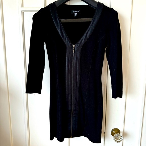 BEBE short mini skirt dress with zipper in the front leather trim size medium - Picture 1 of 13